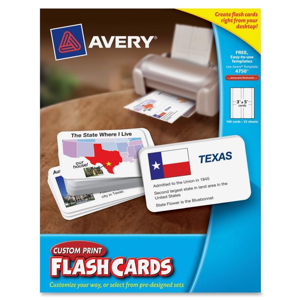 Avery Printable Flash Cards 3 X 5 White 4 Cards Sheet 100 Pack OfficeSupply