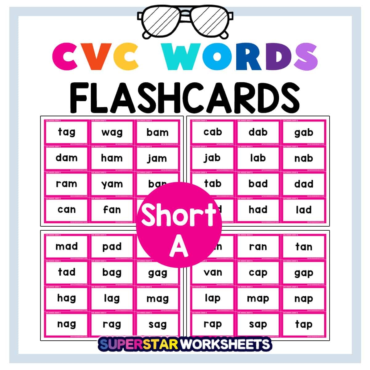 CVC Flashcards Superstar Worksheets