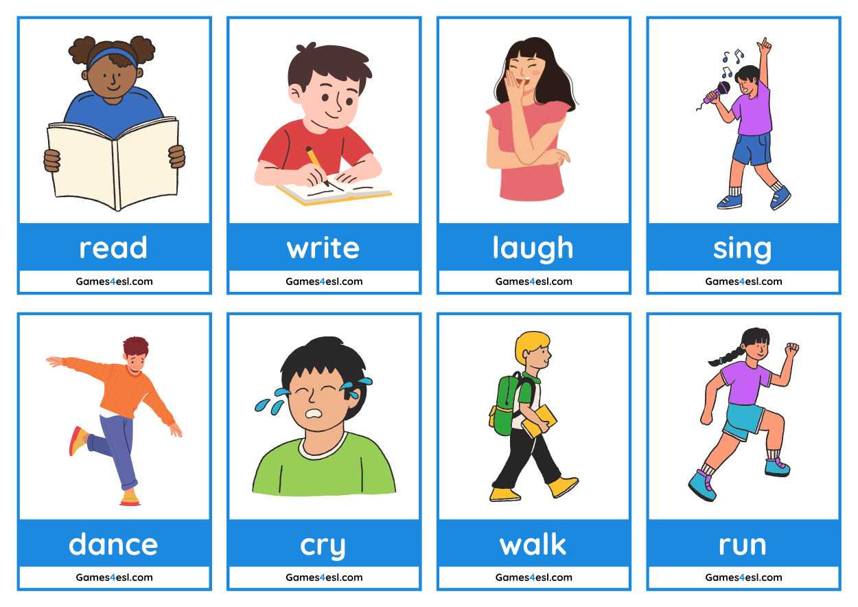 Free Action Verb Flashcards Games4esl
