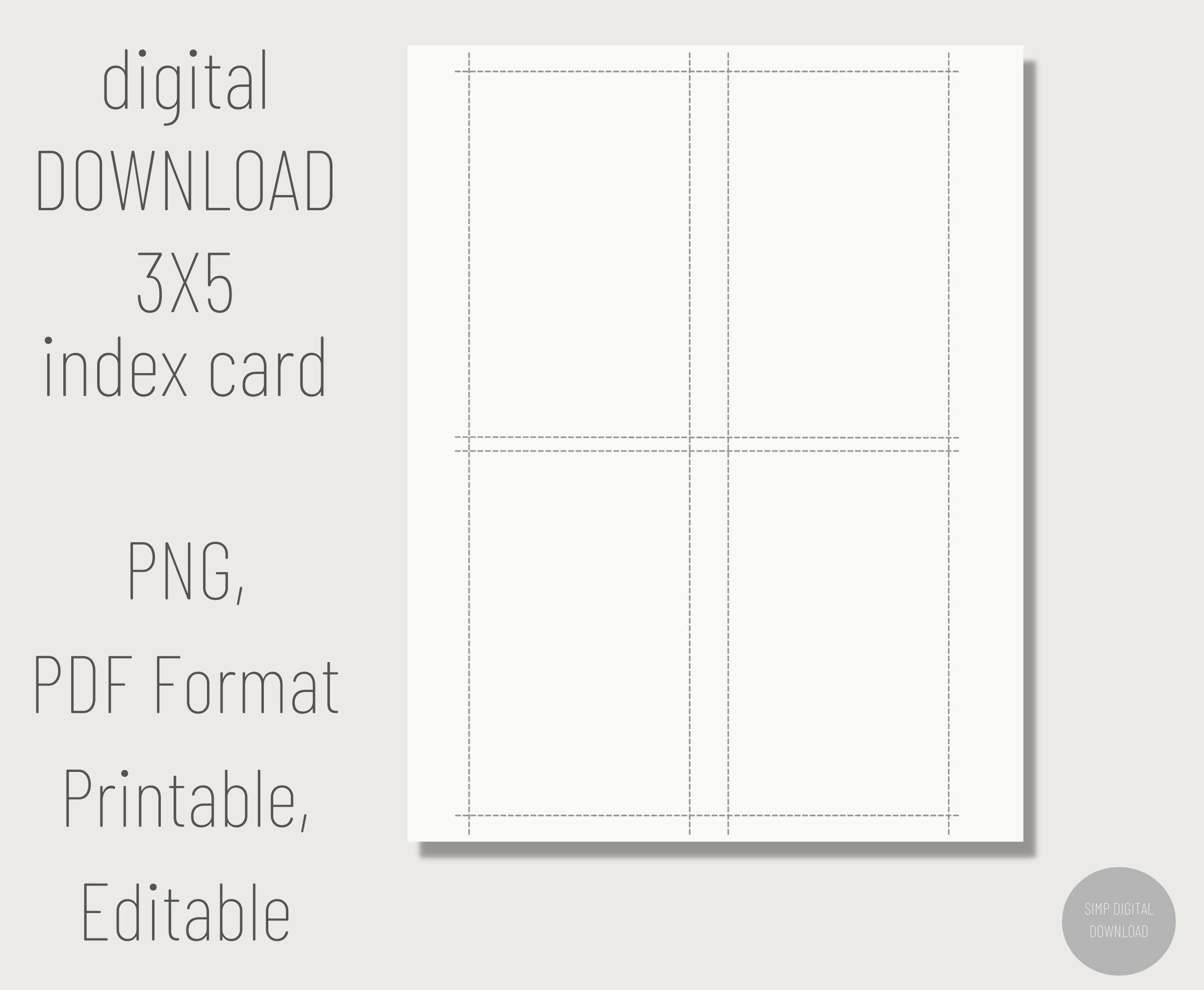 Printable 3x5 Index Card Digital Index Card Printable Note Cards Blank Index Cards Editable PDF Index Card Blank Flash Card Template Etsy Canada