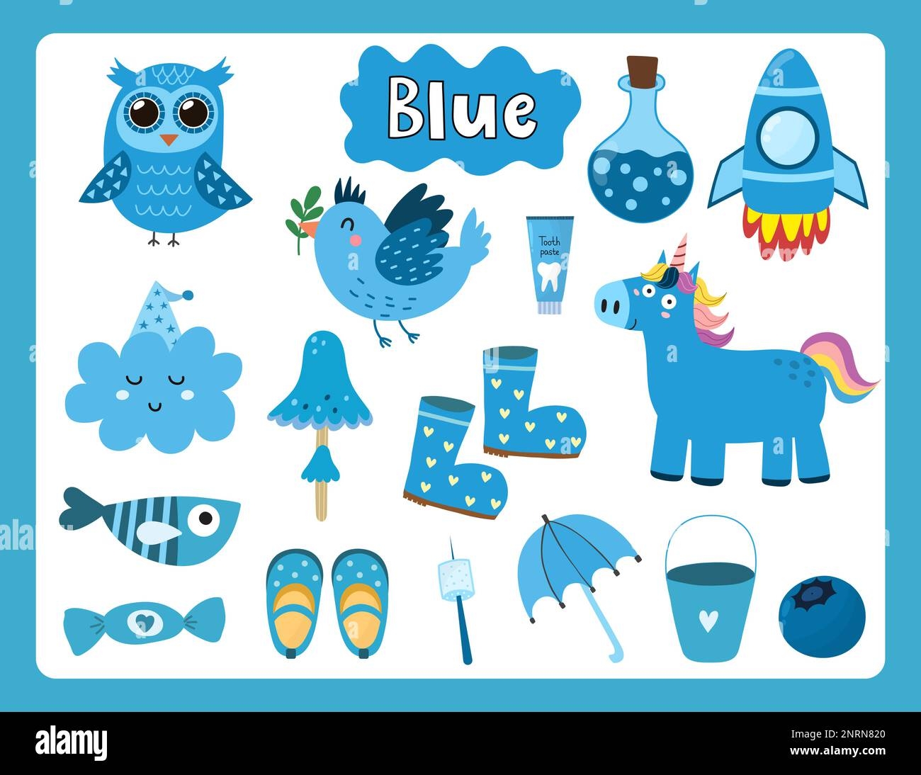 Set Of Blue Color Objects Primary Colors Flashcard With Blue Elements Stock Vector Image Art Alamy